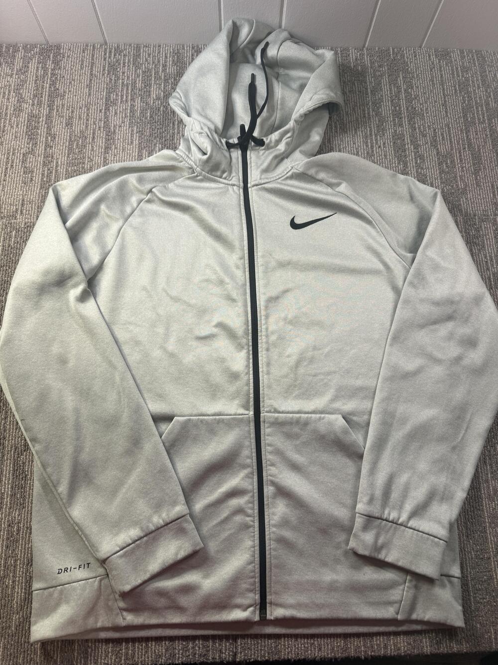 Nike Hoodie Mens Large Gray Full Zip Dri-FIT Sweatshirt Swoosh Logo Training